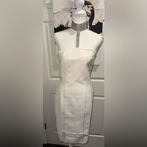 Fashion Nova sexy body con white dress with Rhinestones size large